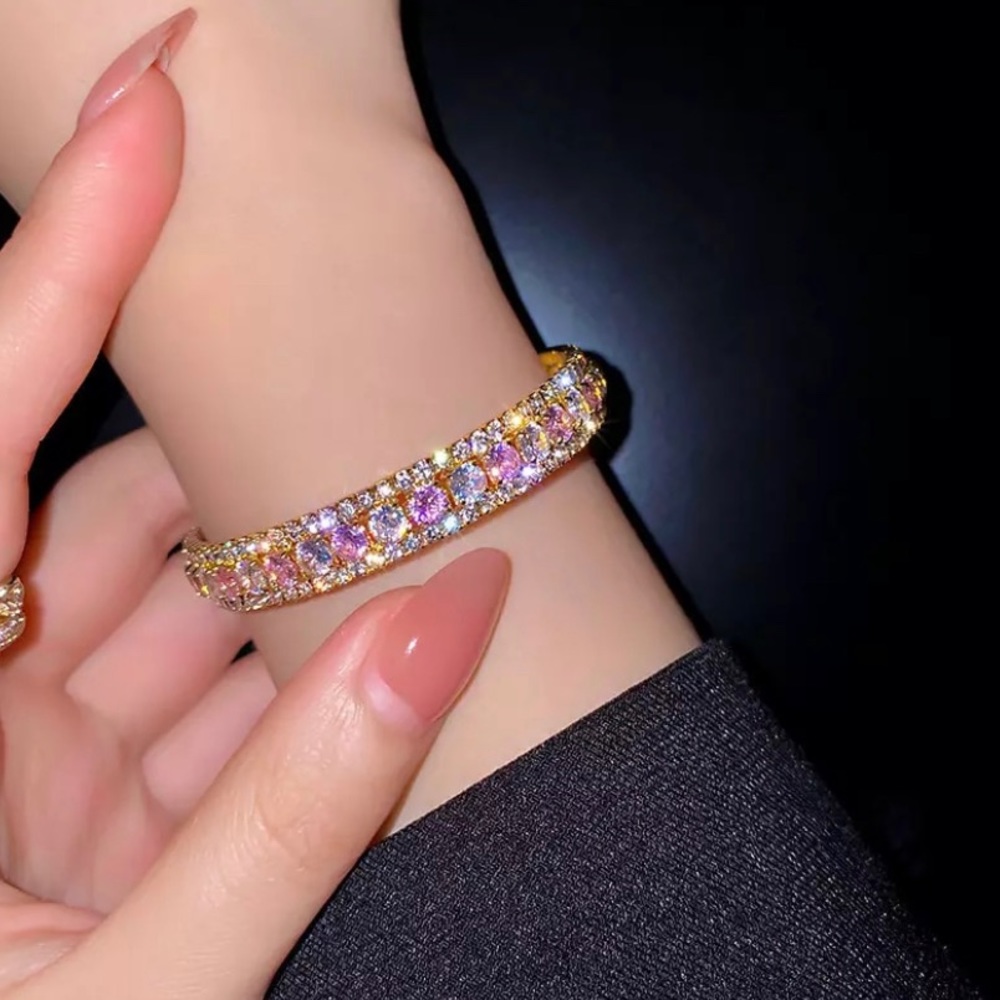 Pretty & Chic Gold Pink Zircon Cuff Bracelet Accessory Jewelry